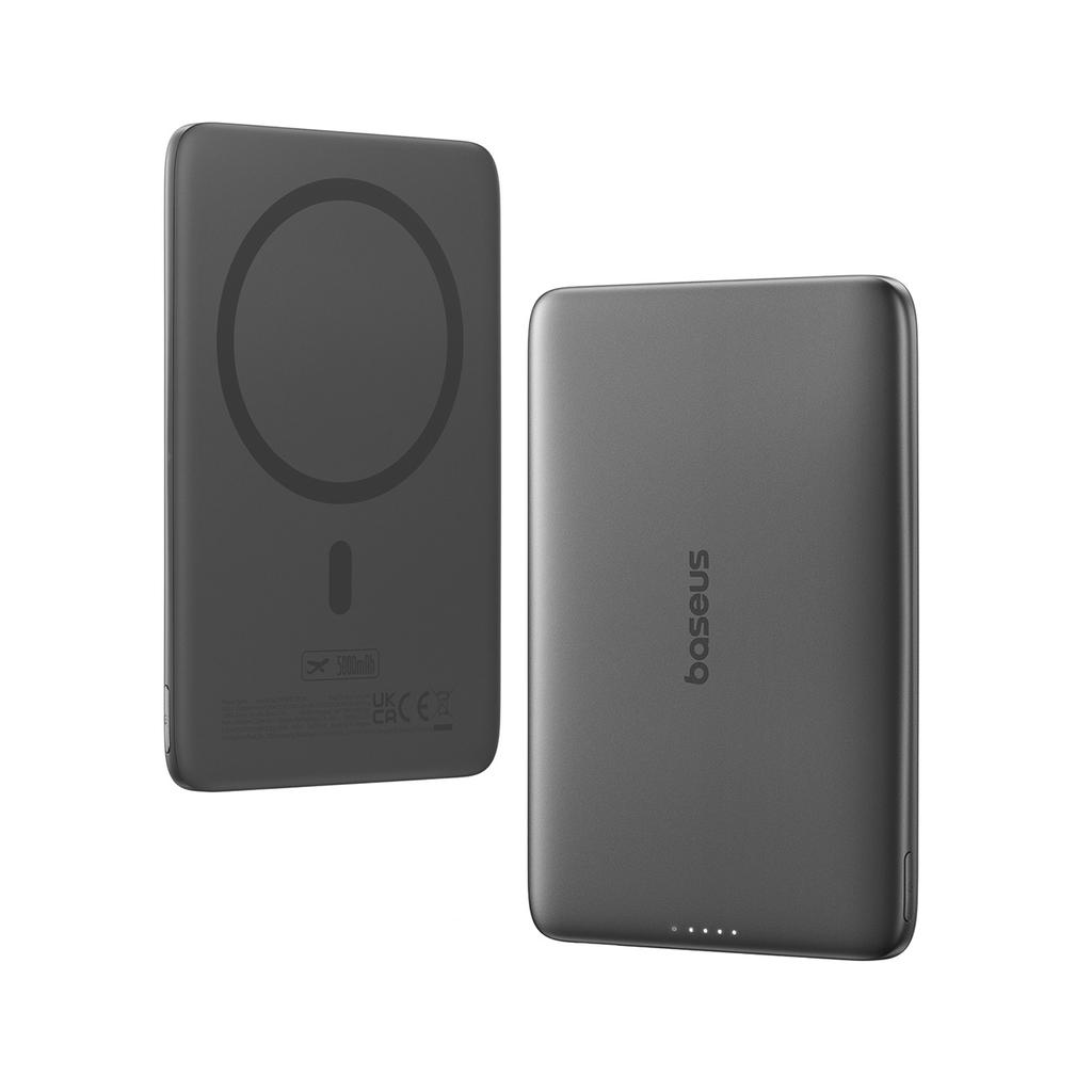 Ultra-dünne 5000mAh 20W PicoGo AM41 MagSafe Magnetische Powerbank mit 30cm USB-C Kabel - Schwarz