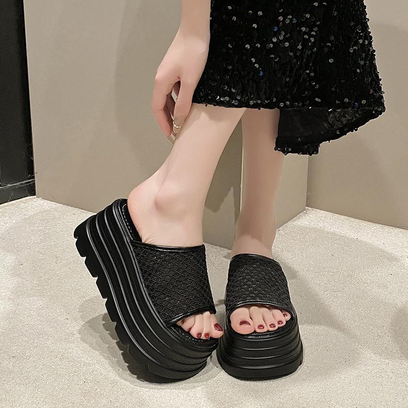 Fashion 8CM Women High Heels Summer Females Breathable Platform Slippers Chunky Sneakers Wedge Sandals Slides Shoes Zandalias De Mujer