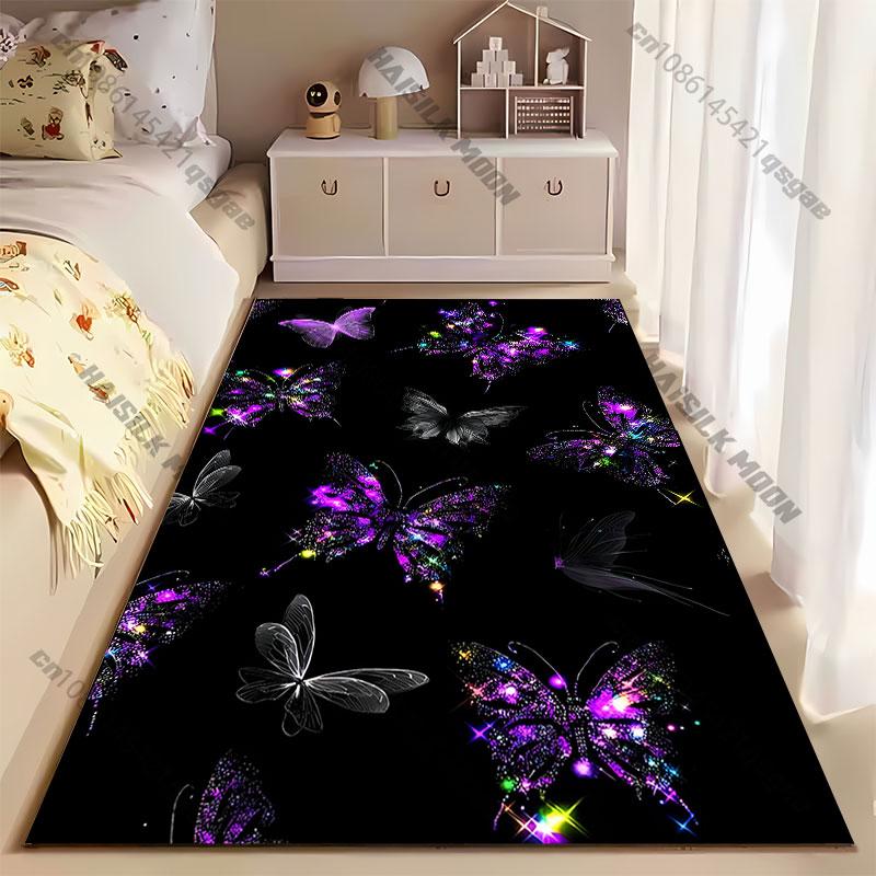 Colorful Glowing Butterflies In Darkness Carpet Yoga Living Room Room Decor Children's Crawling Mat Doormat Area Rug