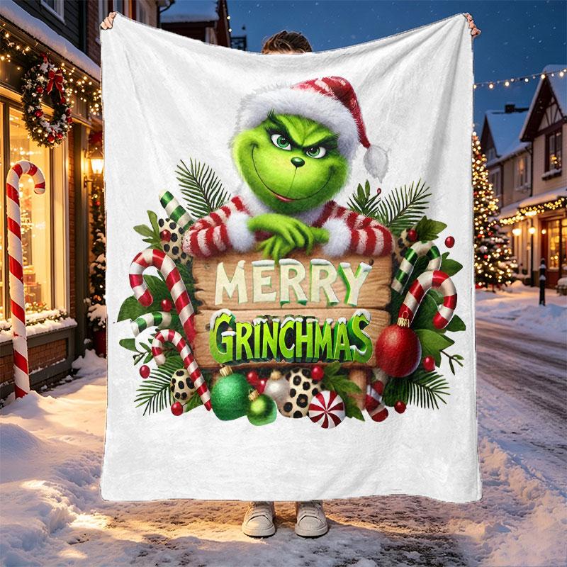 The Grinch Pattern Blanket for Home Decoration, Bed, Sofa, Car Travel, Camping, Suitable for All Seasons, Birthday Christmas Gift