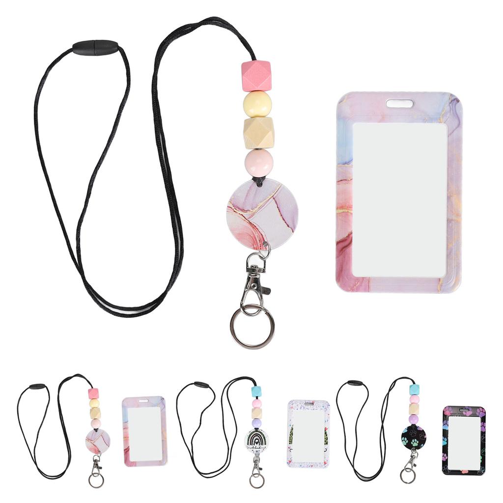 Perlen-Schlüsselband mit Ausweishalter, tragbares Schlüsselband für Lehrer, für Ausweiskarten, einziehbares Perlen-Schlüsselband