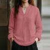 ZANZEA Women Casual V-Neck Solid Color 3/4 Sleeve Loose Blouse