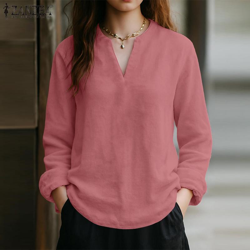 ZANZEA Women Casual V-Neck Solid Color 3/4 Sleeve Loose Blouse
