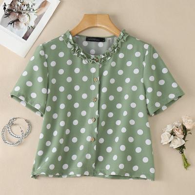 Blusa da Donna Casual a Girocollo con Stampa Pois a Manica Corta