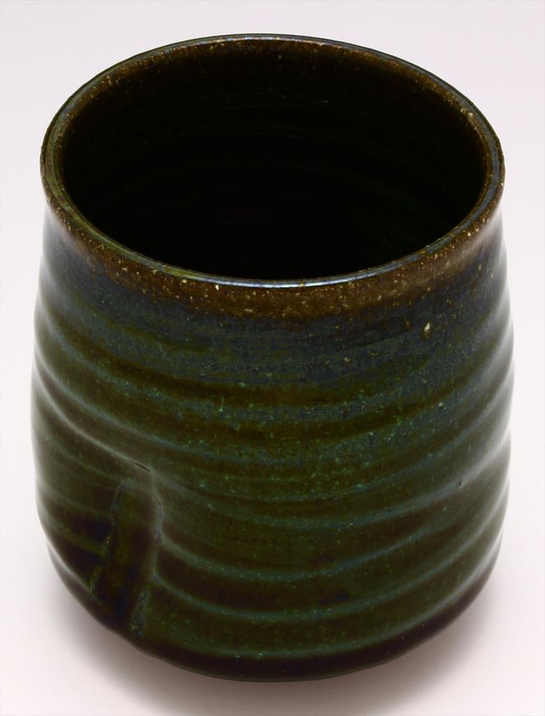 Mino Ware "Oono Shigeyasu" Rice Bowl and Teacup, Capacity Approximately 270ml, Solid Oribe Pattern, Green, Made In Japan, 134-0051