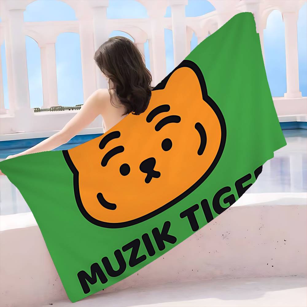 M-MuzikS Luxus T-TigerS Mikrofaser Bedrucktes Strandtuch Bergsteigen Yoga Strand Schwimmen Laufen Saugfähiges Weiches Handtuch