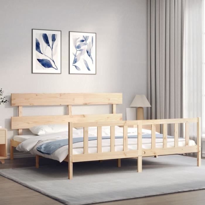 VidaXL Cadre de lit avec tête de lit 200x200 cm bois massif 3193291