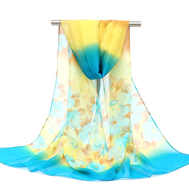 2026 Silk Chiffon Women's Scarf: Korean Style, Versatile, Long, and Thin for Spring, Autumn, Beach, or Winter Decoration