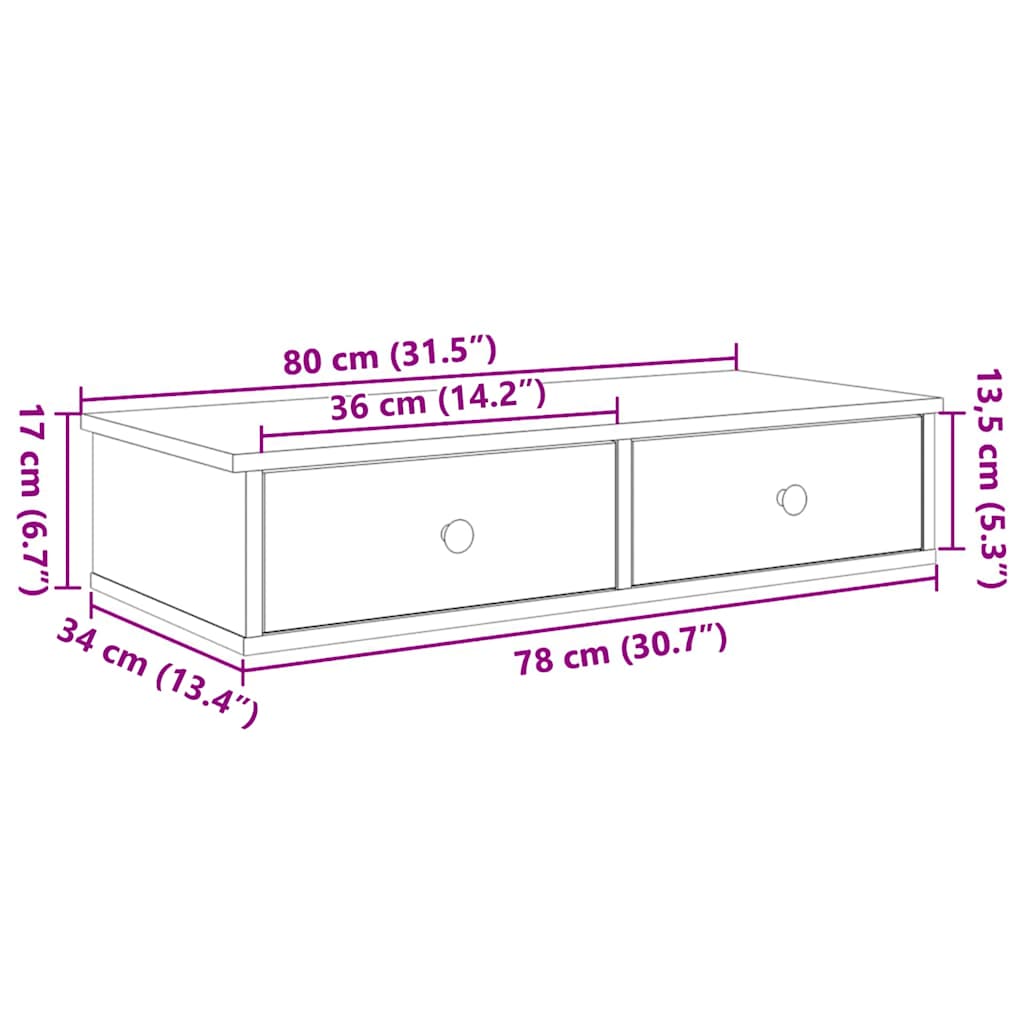 Wall Mounted Shelf with Drawers Smoked Oak Finish 80 x 31 x 17 cm Engineered Wood
