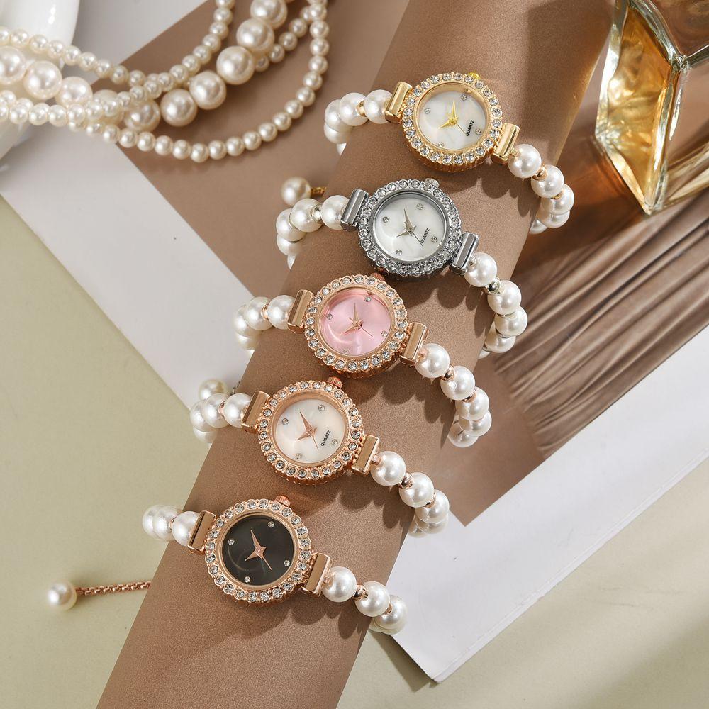 Dai Lanfu Women's Luxury Niche Design Pearl Bracelet Watch Diamond Dial Simple Temperament Wristwatch For Adjustable Quartz Watch