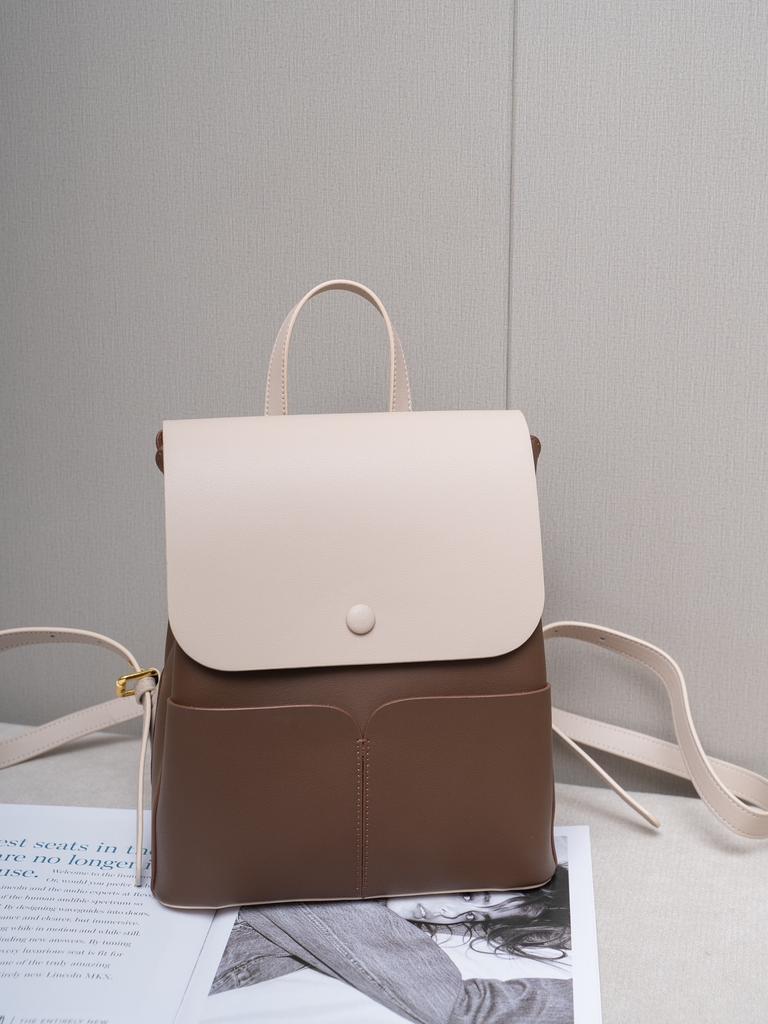 Kožený Batoh z Hovězí Kůže Kontrastní Barvy Dámský Ležérní Módní Nový Batoh Jednoduchý Dojíždění Cestování Školní Taška Batoh