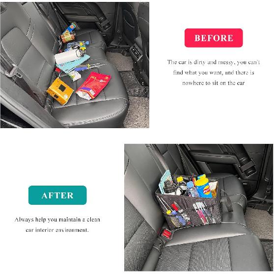 Car Seat Organizer, Collapsible Passenger Seat Organizer with Detachable Divider & Handle, Multiple-Pocket Car Storage Organization for Console Floor