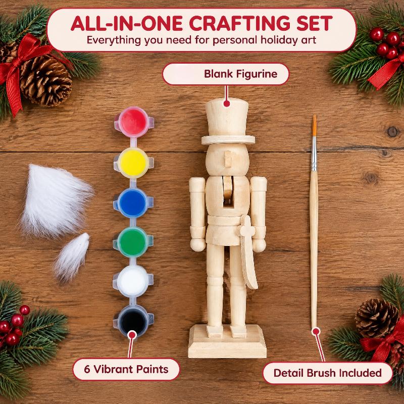 18Cm Unfinished Wooden Nutcracker Blank Soldier Doll With Paint Brush Pigment Diy Painting Craft For Christmas Home Decoration