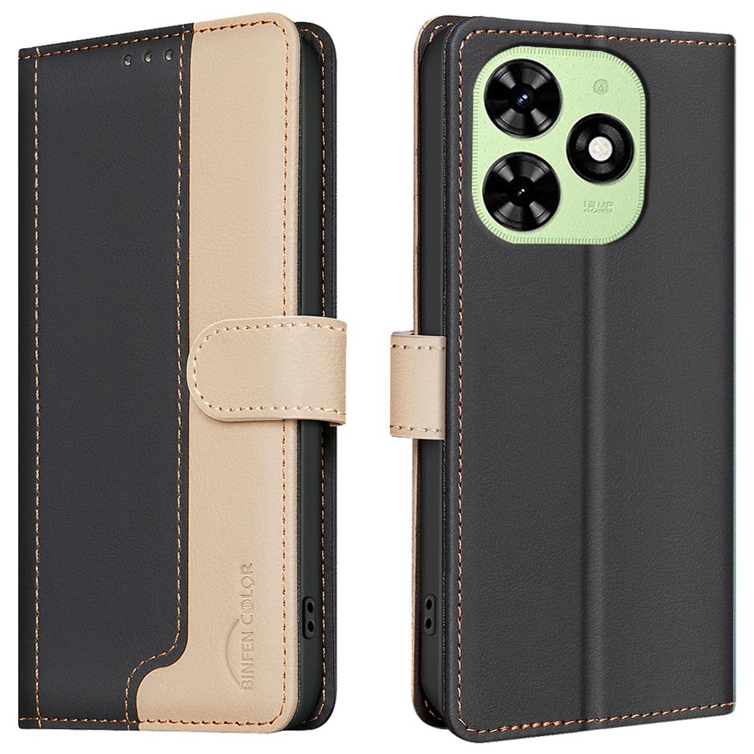

BINFEN COLOR BF33 Case for TECNO Spark 20C/Spark Go 2024 4G/Pop 8 Wallet Phone Leather Cover Black