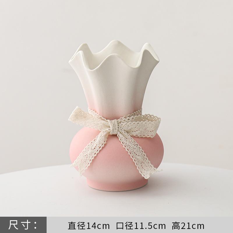 Chinese style Ceramic Gradient Color Wide Mouth Vase, Home Dining Table Living Room Bedroom Office Accessories, Flower Ware, 1Pc