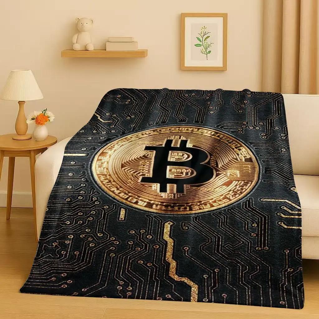 New Rich BTC Bitcoin Circuit Board Art Cartoon Flannel Blanket,Ultra Soft Warm Plush Throw for Home Bedroom Bed Sofa Cover Kids