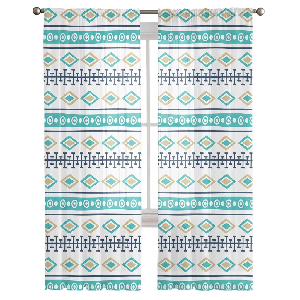 Böhmische geometrische Muster Gardinen für Wohnzimmer Schlafzimmer Home Decor Küche Tüll für Fenster Voile Vorhänge