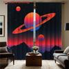 Flat Printing Curtains Retro Space Theme Saturn Planet Mountain Pattern Colorful Cur Curtain Set Of 2 Made Polyester With Rod Pocket Washable