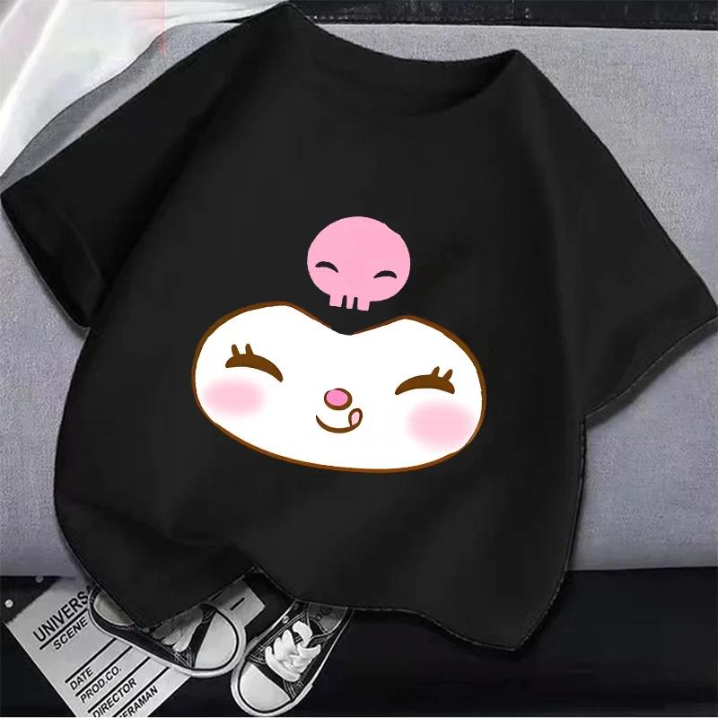 

2025 Футболка MINISO Детская одежда Аниме Футболка для девочек Мультяшная Мелодия Куроми Летний Милый Топ Хлопок Детская с коротким рукавом 140