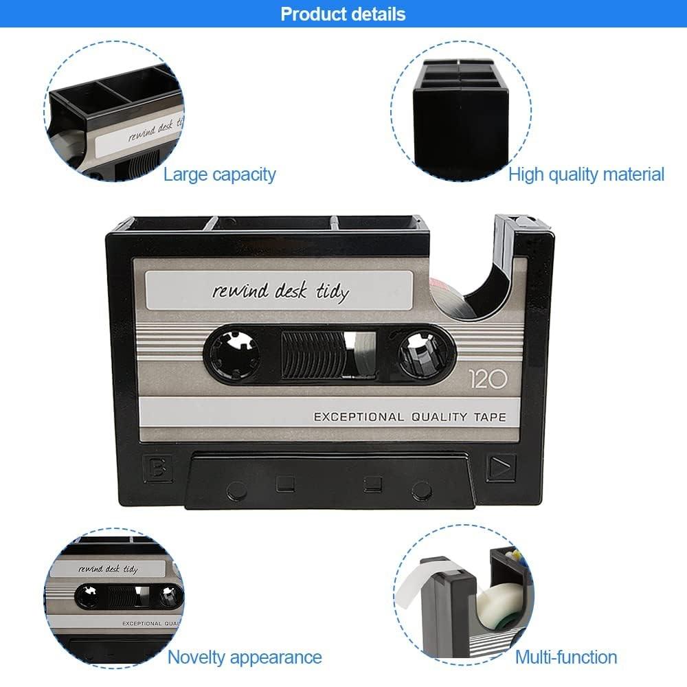Retro Cassette Tape Machine Brush Pot Pen Pencil Holder Rewind Desk Tidy Container Case Table Organizer