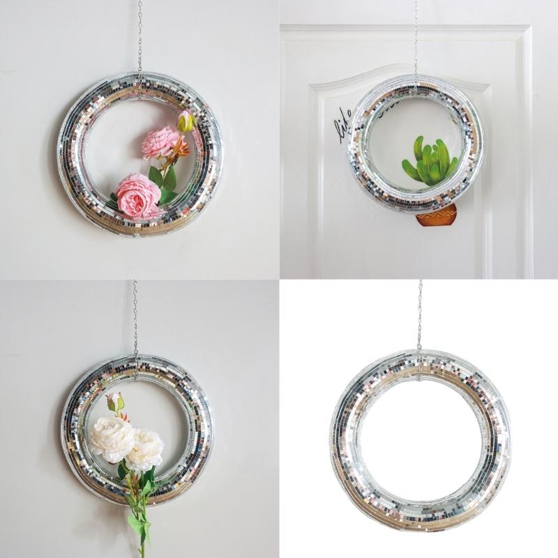 Sparkling Discos Wreath Rings Decors Reflective Hanging Ornament Mirrored Round Wreath Pendants Festivals Party Decors