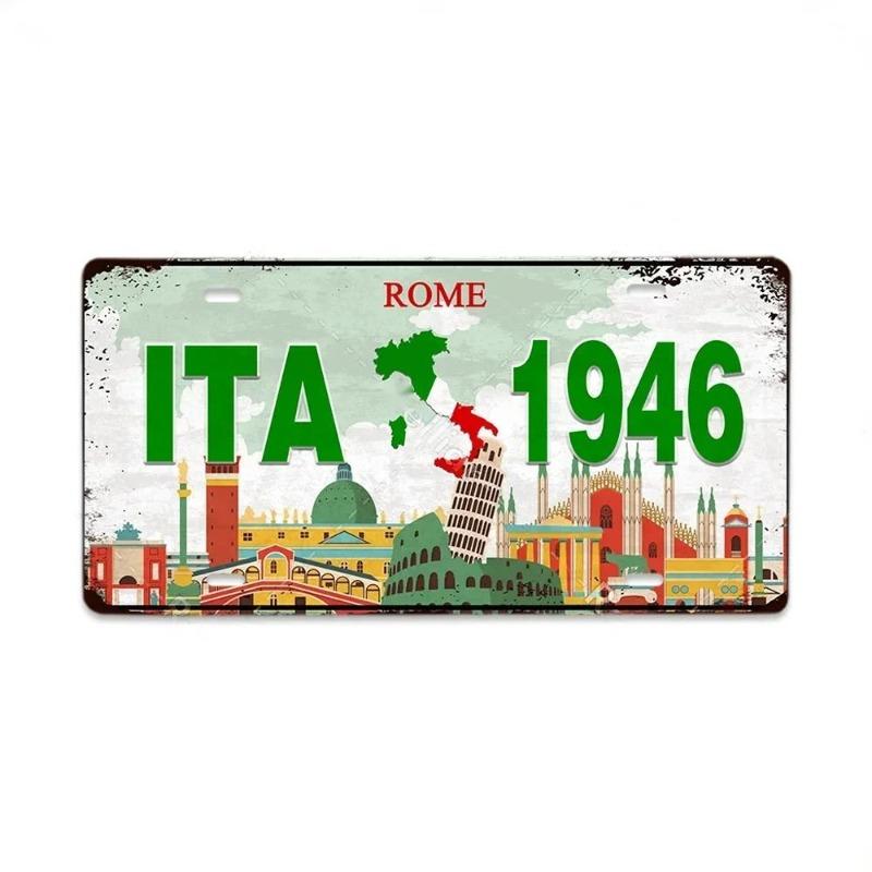 Retro Car 2D Metal Sign, Aluminum Wall Decor 15x30cm