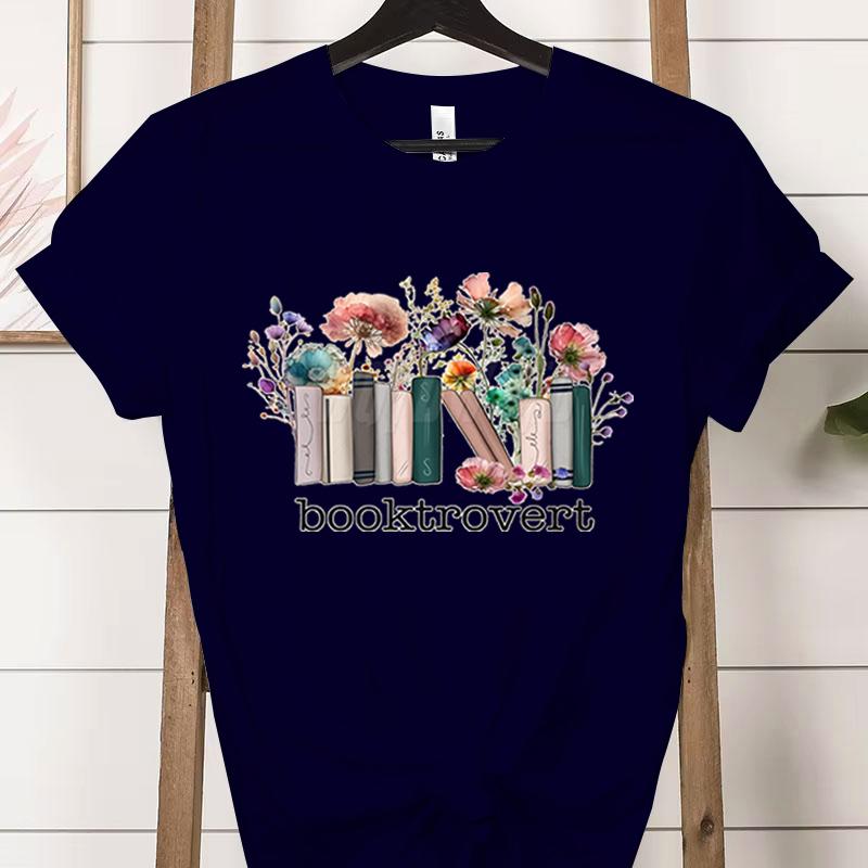 Booktrovert Fashion Casual Tshirts Funny Book Lover Summer Short Sleeve Tee Trendy Vintage Bookish Flower Classic Tops Clothes