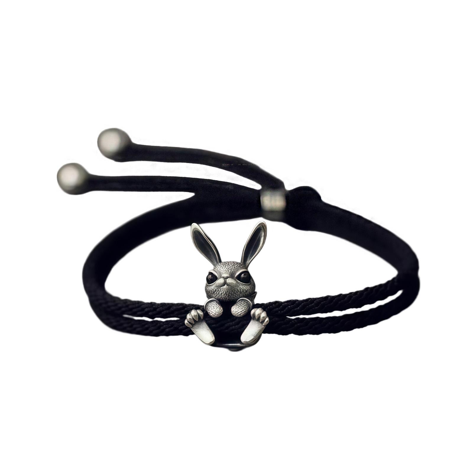 

Elegant Easter Themed Handmade Rope Bracelet with Rabbit Charm for Men and Women Trendy Fashion Accessory чорний