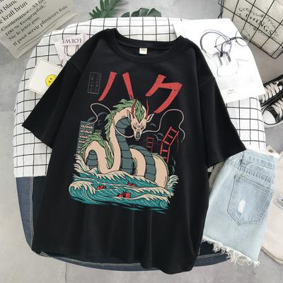 Damski 3D biały wzór smoka z krótkim rękawem japońskie anime sweter moda codzienna Plus rozmiar wokół szyi koszulka z krótkim rękawem XS-6XL