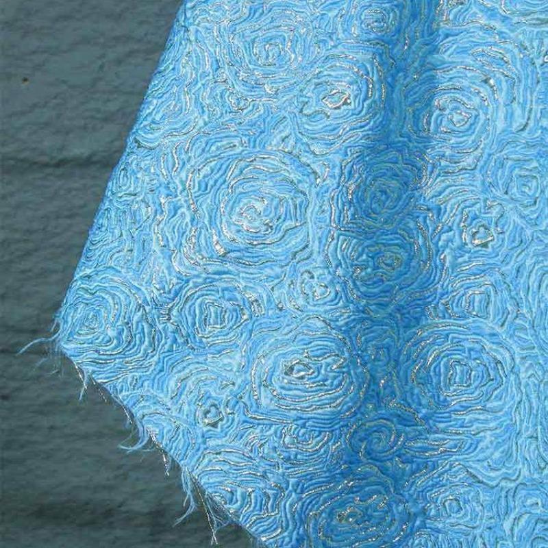 Blue Flowered Gold Thread Jacquard Fabric for Diy Sewing Coat Clothing Designer Art Dress Fabrics Fashion Apparel Cloth
