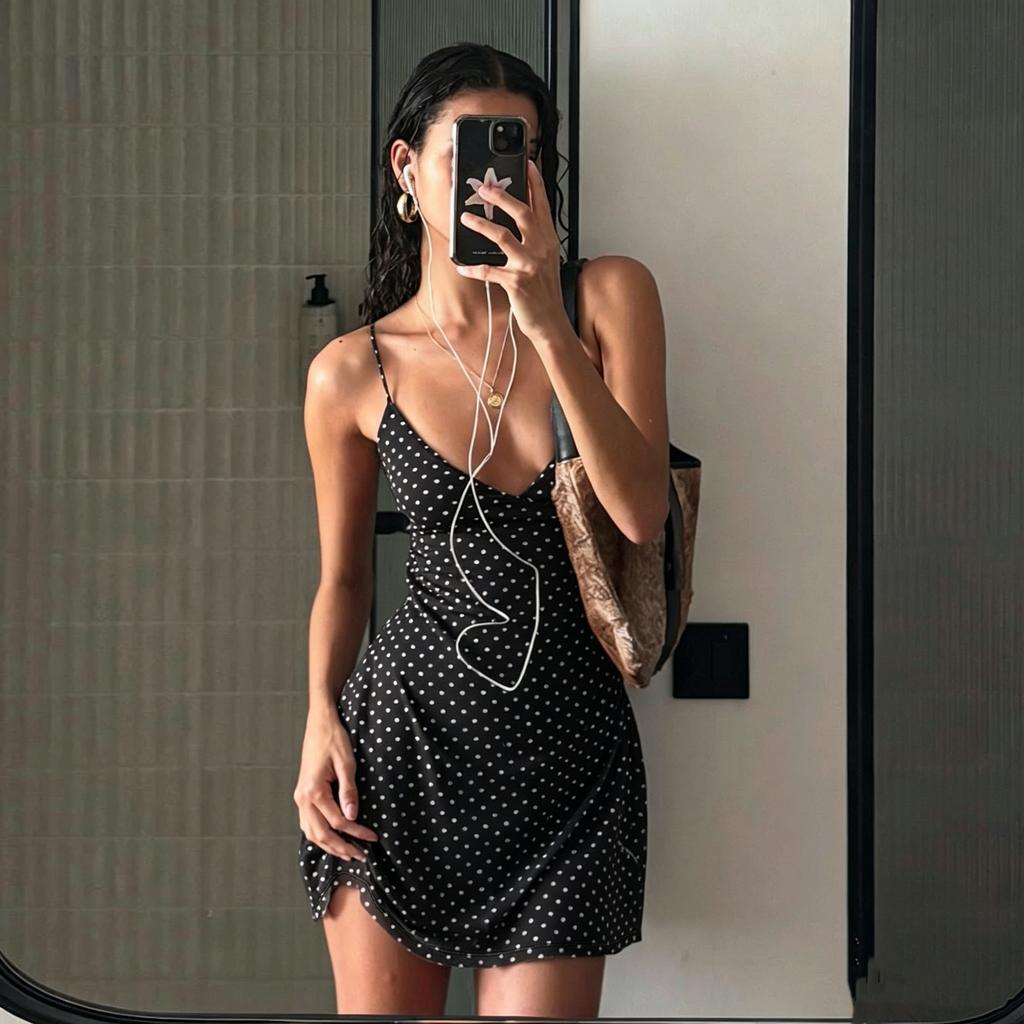 Y2k Vintage Slim Summer Women Sweet Ladylike Fashion Street Woman Dot Print Casual Simple Basic Sleeveless Dresses Female Chic
