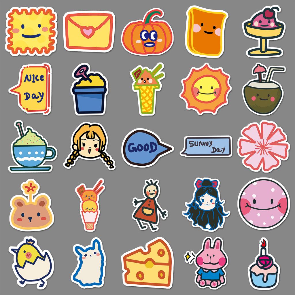 50 originelle, niedliche Cartoon-Graffiti-Aufkleber zum Verzieren von Handyhüllen, Wasserbechern, Gepäckaufklebern, wasserfest