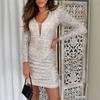 Autumn New European and American Sequins Sexy V-neck Hip-wrapped Beads Banquet Dress Dress