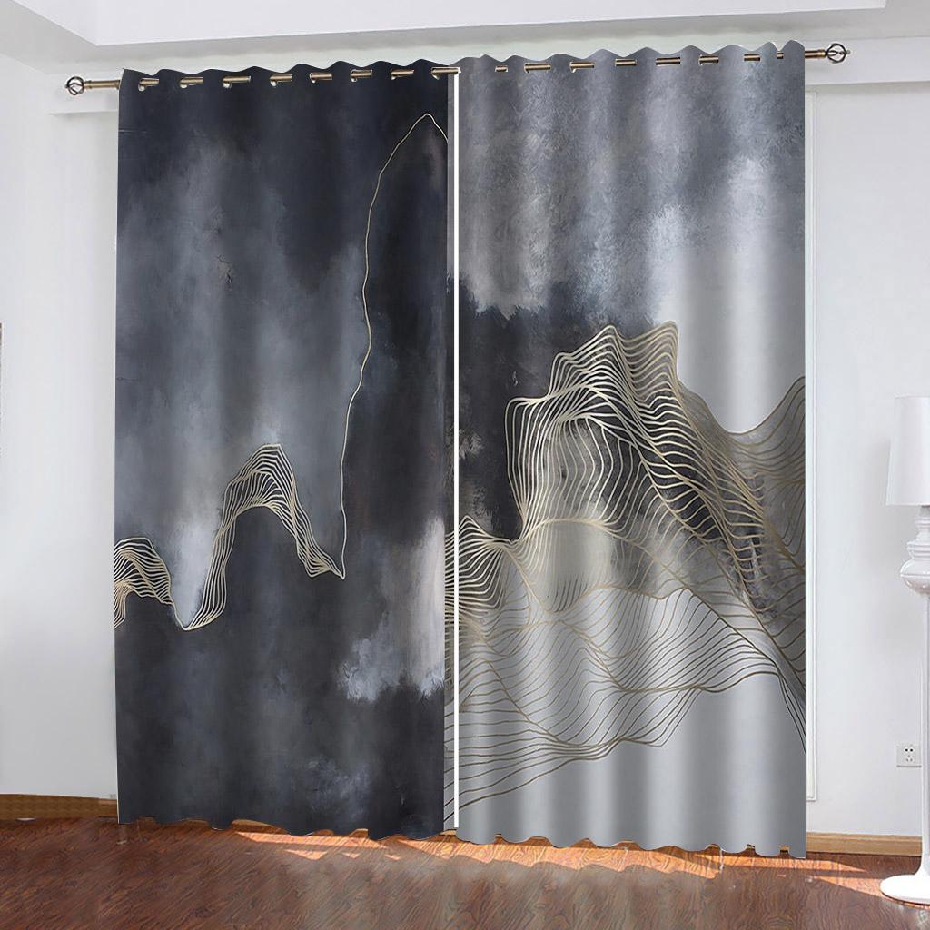 

3D Marble Luxury Sunshade Curtain for Living Room Bedroom Home Decoration 2PCS Hook Perforation 100W130H(CM)40x51in&Hook