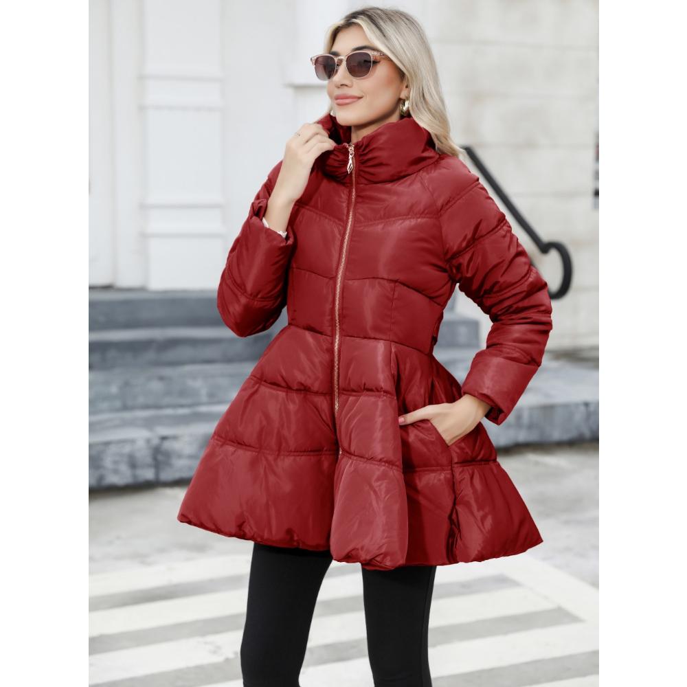 2025 Winter Women's Quilted Trench Coat, Stand Collar Slim Fit Cotton Coat with A-Line Hem, Thick Waist-Defining Parka for Cold Weather