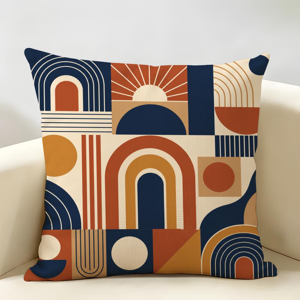Boho Folk Art Sun Mountain Cushion Cover Natural Linen Organic Fabric Double-Sided Printing Breathable Perfect For Home Decor