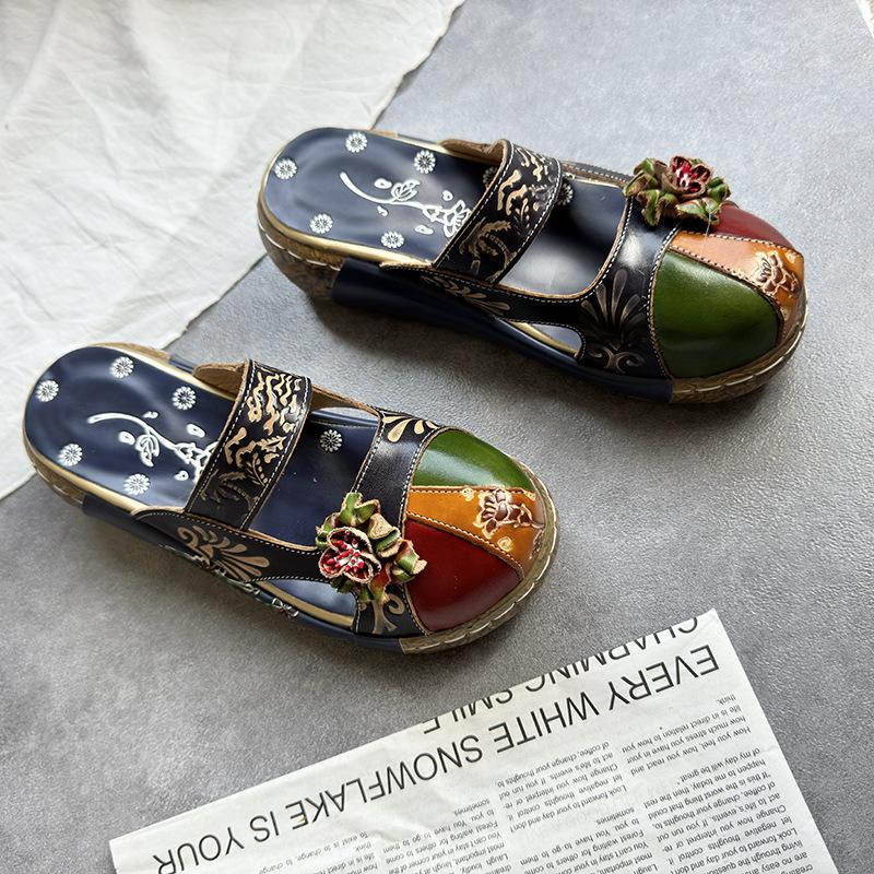 

Женщины Женский Мама Дамы Натуральная Кожа Цветок Обувь Сандалии Тапочки Большой Размер Летний Этнический Плюс Размер 41 42 SFY-1 36 синий