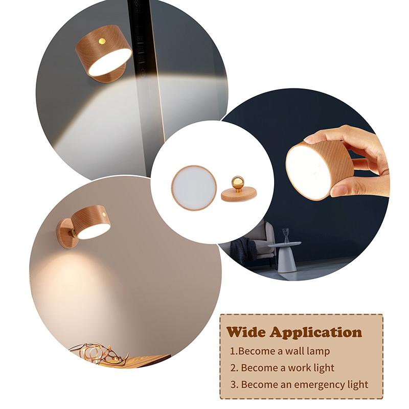 360° drehbare magnetische LED-Wandlampe, Nachttischlampe, Leselampe, Buchenholz/Sapeli-Holz, Kleiderschrank, Badezimmer, Schlafzimmer, Geschenk