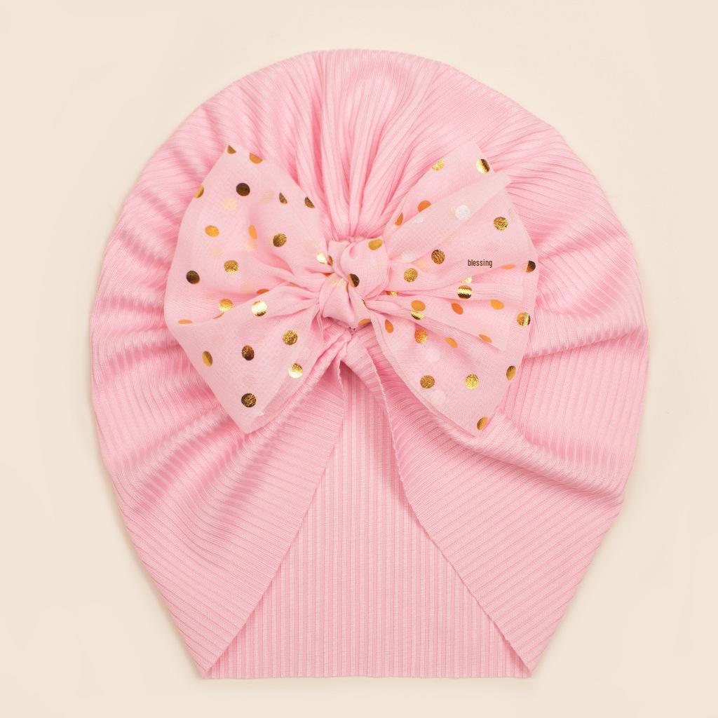 European & American Baby Ribbed Bow Hat - Polyester Pullover Cap