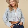 FiveFive Giacca di Jeans da Donna a Maniche Lunghe con Nappe di Strass sul Retro, Larga, Strappata, con Fori