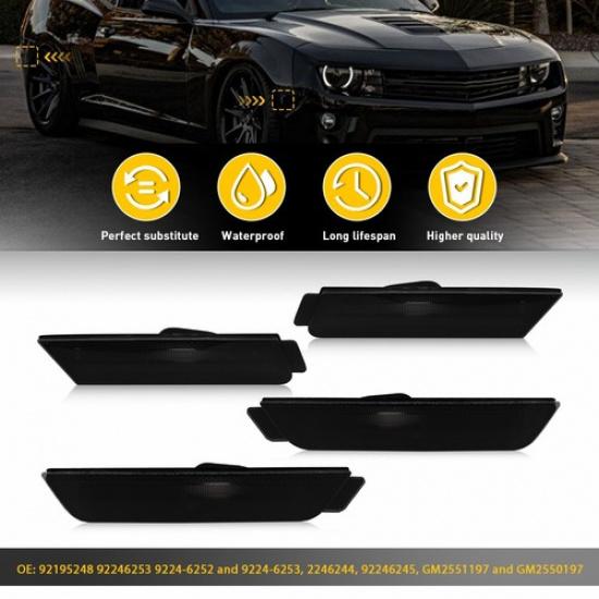 For 2010-2015 Chevrolet Camaro Smoked Lens Front Rear Side Marker Light Housings