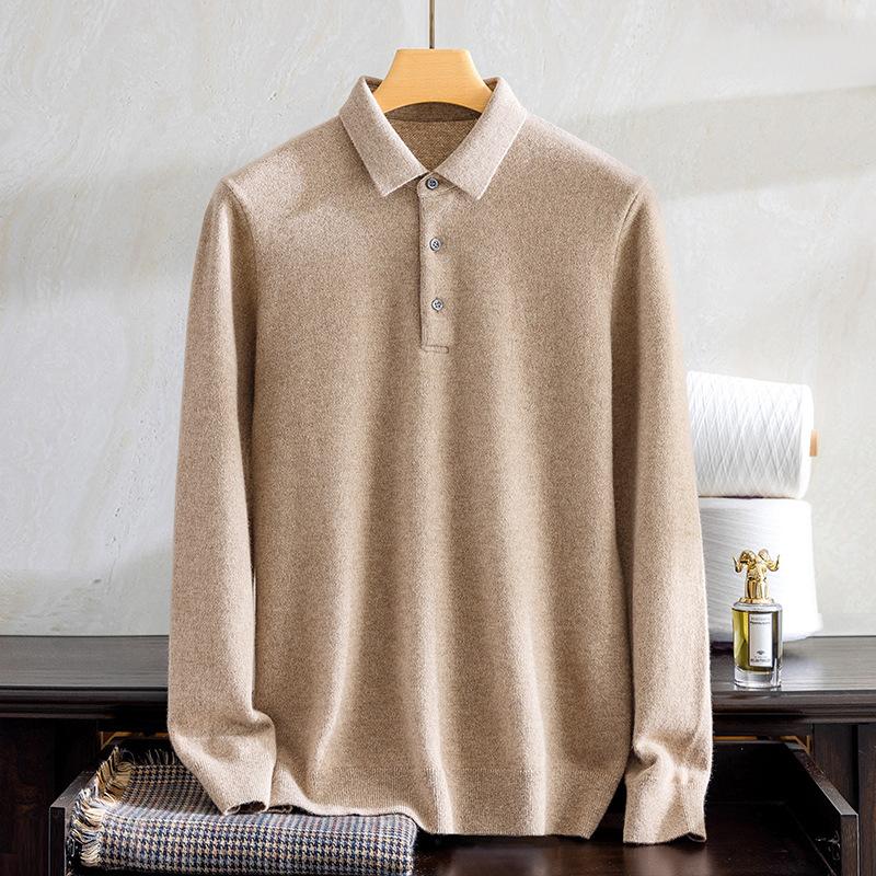 

New pure cashmere shirt POLO neck knitted long-sleeved inner shirt collar sweater XXL верблюд
