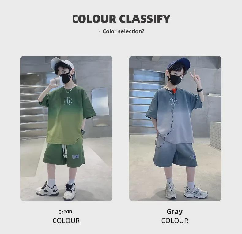 2023 Kids' Summer Sportswear: Boys' Korean Style Short-Sleeved Top & Wide-Leg Shorts Set