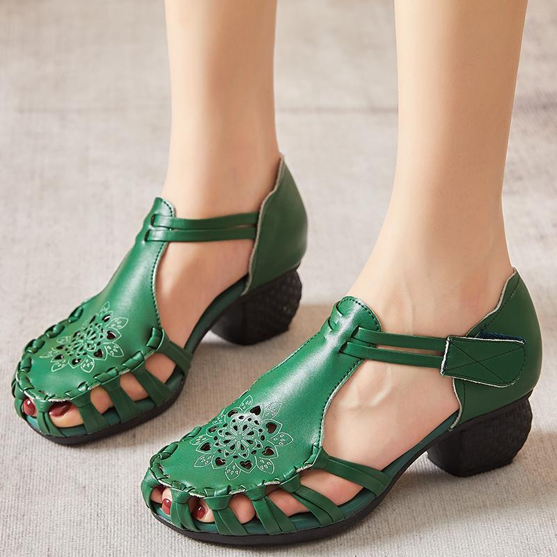 Mode GKTINOO 2025 Ethnischer Stil Bequeme High Heels Plateau Echtes Leder Damenschuhe Ausgeschnitten Damen Strand Sommer Sandalen Rutschfest