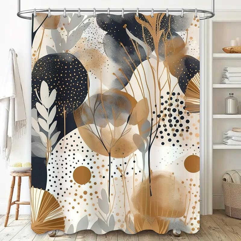 Modern Black Gold Shower Curtain With Watercolor Botanical Design Neutral Decor Bathroom Accessories Set For Home Improvement