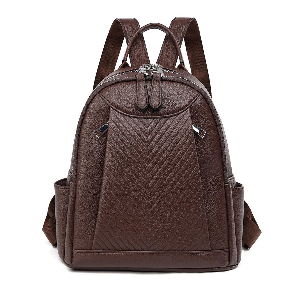 Simple and Elegant Backpack for Women, Solid Color Texture, Pu Soft Leather, Casual Crossbody, Large Capacity Travel Backpack