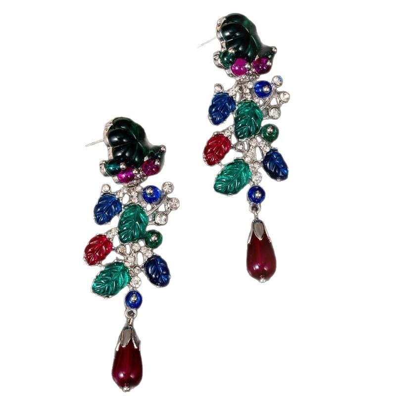 Cross Border Antique Jewelry Fruit Sachet Dinner Light Luxury Earrings High-end Feeling Emerald High Carbon