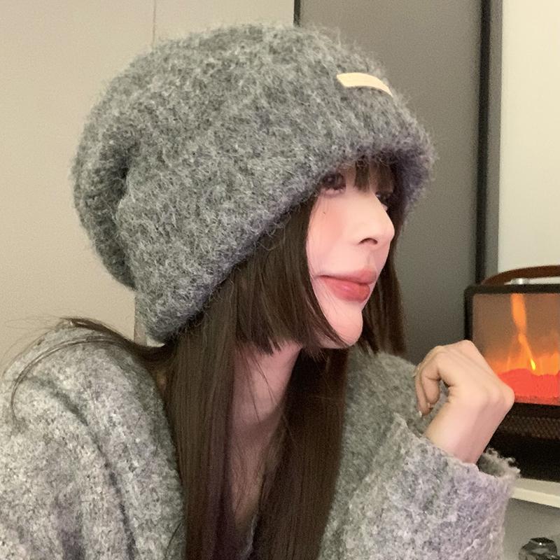 

Wool autumn and winter wool stacking hat big head circumference versatile casual cold hat warm hat couple ear protection knitted hat tide adult 54-60cm сірий колір