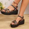 Large size sandals women's 2025 summer new one-word buckle with wedge heel platform Roman sandals casual sandals
