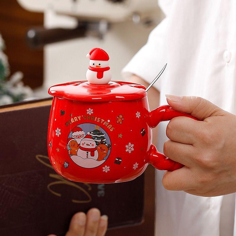 Cartoon Cup Cute Elk Mark Cup with Lid Wedding Couple Personalized Children's Christmas Gift Drinkware